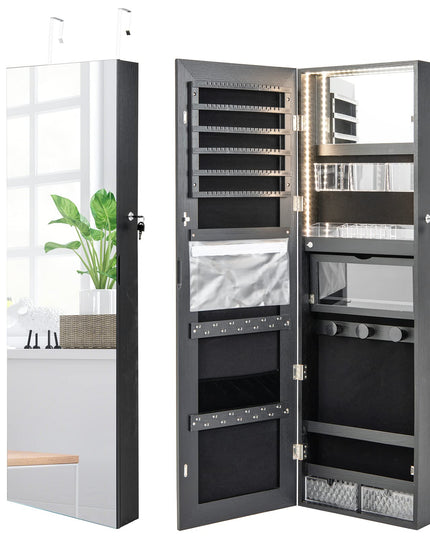 CHARMAID Wall/Door Mounted Jewelry Armoire with 3-Color LED Lights, 47.2"H Full Length Mirror