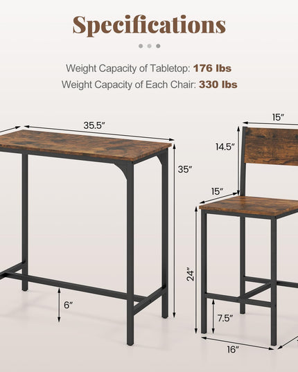 Giantex Bar Table and Chair Set with 2 Counter Height Bar Stools