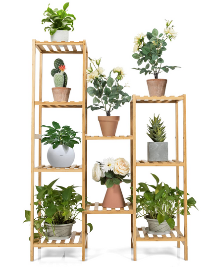 Giantex 9 Tiers Bamboo Plant Stand for Indoor Plants Multiple, Plant Shelf Flower Pots Holder