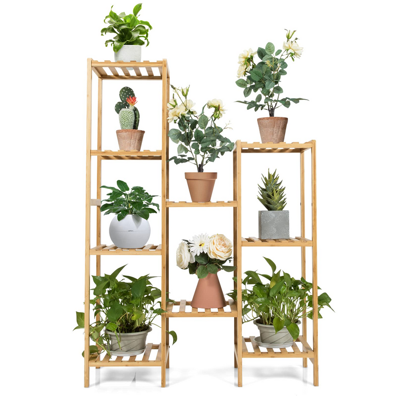 Giantex 9 Tiers Bamboo Plant Stand for Indoor Plants Multiple, Plant Shelf Flower Pots Holder