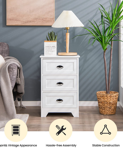 Giantex Nightstand with 3 Drawers, Bedside Table