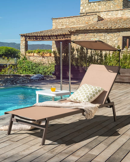 Outdoor Chaise Lounge Chair- Tanning Chair with Sunshade - Giantex