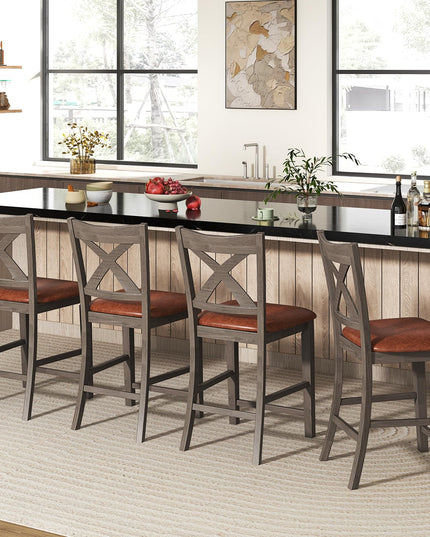 Giantex 24" Bar Stools Set of 2/4, Counter Height Bar Stools with Cross Back & Faux Leather Upholstered Seat