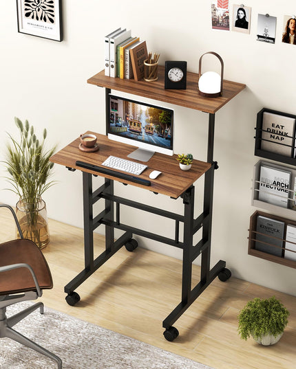 Giantex Mobile Stand up Desk, Height Adjustable, 24"D x 22"W x 49"H