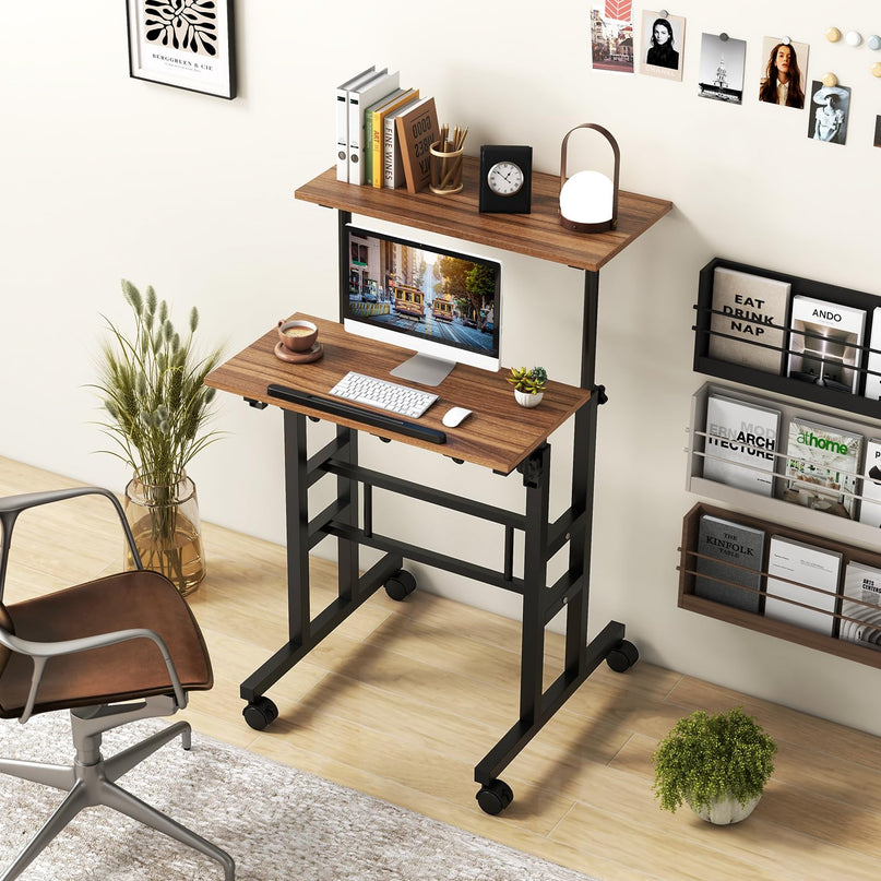 Giantex Mobile Stand up Desk, Height Adjustable, 24"D x 22"W x 49"H