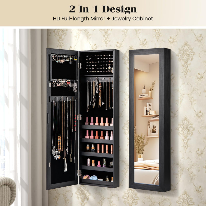 Giantex Wall Door Mounted Jewelry Armoire Cabinet with Full-length Mirror