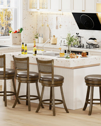 Giantex 25"/30" Swivel Bar Stools Set of 2/4 with PE Rattan Backrest