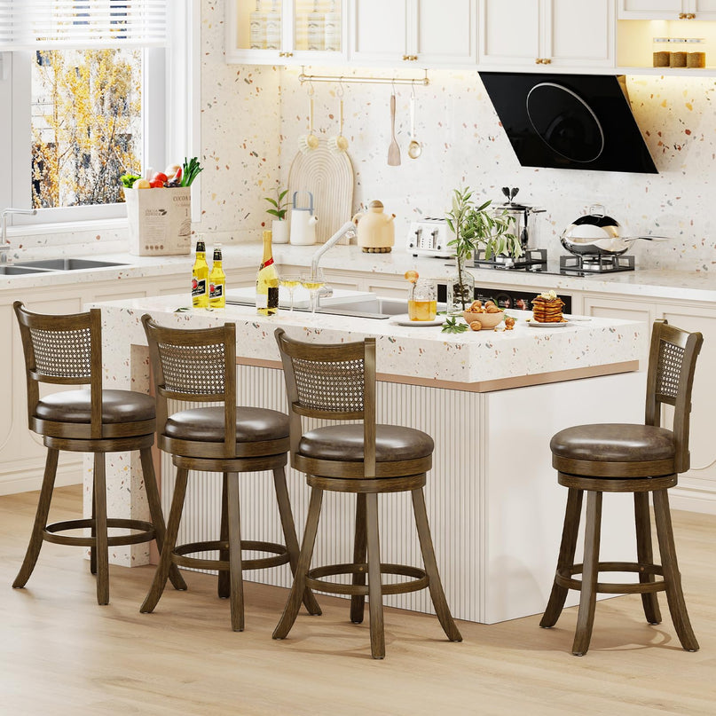 Giantex 25"/30" Swivel Bar Stools Set of 2/4 with PE Rattan Backrest