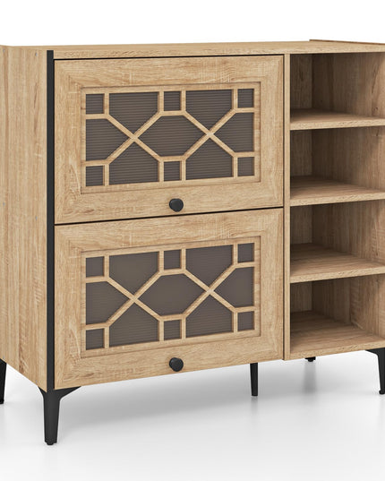 Giantex Shoe Cabinet with Flip & Slide Doors, Shoe Storage Cabinet with Adjustable Cube Shelves(Decorative Doors)