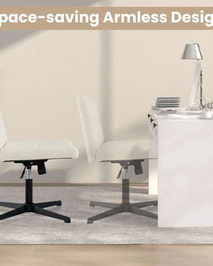 Giantex Criss Cross Chair, PU Leather Cross Legged Office Chair No Wheels, Height-adjustable Swivel Vanity Chair with U-shaped Seat