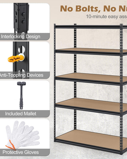 Giantex 5-Tier Metal Storage Shelves(1/2/3/4,48" W x 24" D x 72" H)