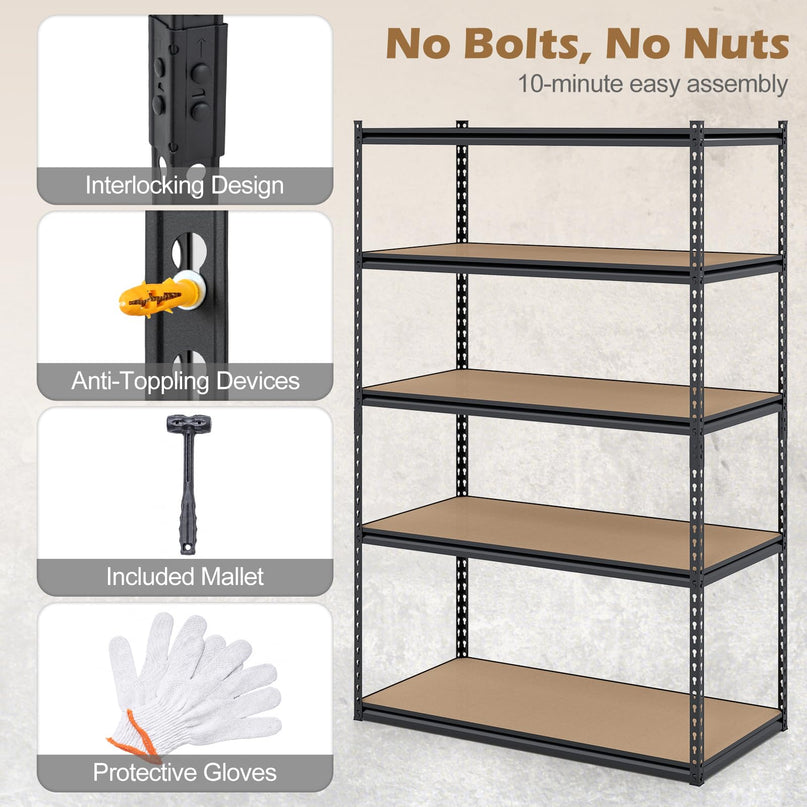 Giantex 5-Tier Metal Storage Shelves(1/2/3/4,48" W x 24" D x 72" H)