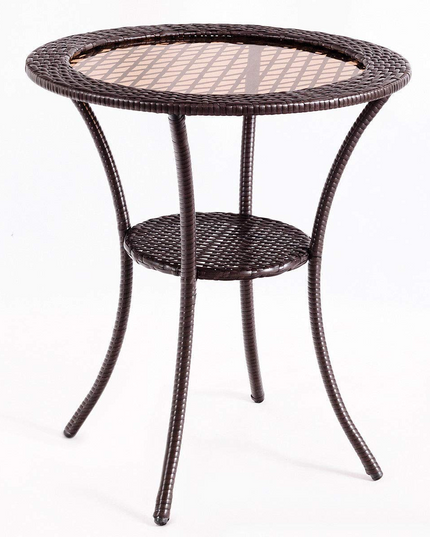 Giantex Round Rattan Wicker Coffee Table Glass Top Steel Frame Patio Furni (Round)