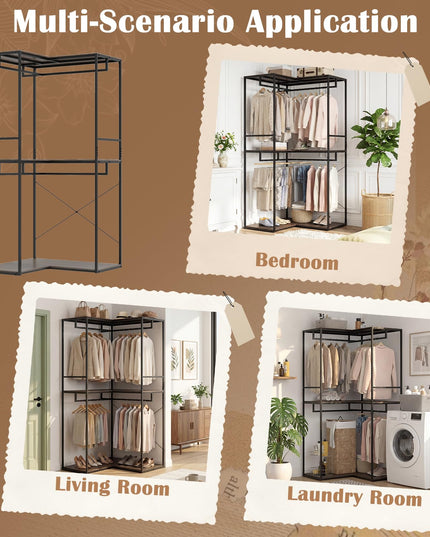 Giantex 3-Tier L-Shaped Garment Rack w/3 Open Shelves & 2 Hanging Racks