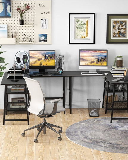 Giantex L Shaped Desk with Power Outlets & USB Ports, 48" Corner Gaming Desk with 2 Tier Storage Shelves