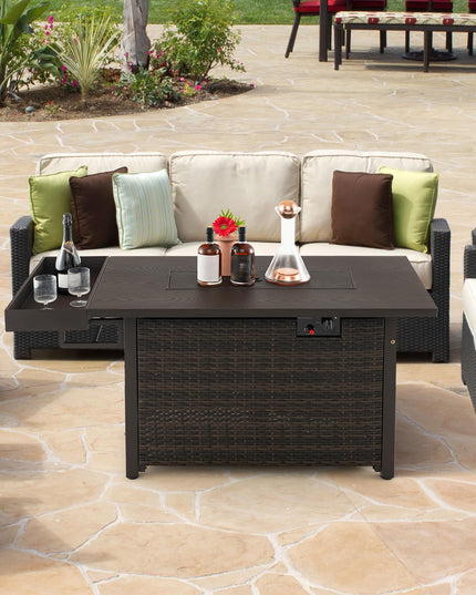 Giantex 52" Outdoor Propane Fire Pit - 50,000 BTU Wicker Patio Gas Fire Table w/Lid