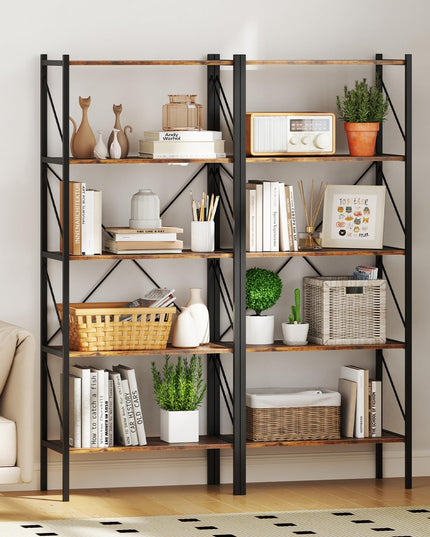 Giantex 5-Tier Bookshelf, Industrial Tall Bookcase with Open Storage Shelves & Heavy Duty Metal Frame