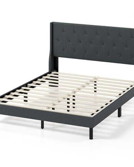 Giantex Queen Size Upholstered Bed Frame with Button Tufted Wingback Headboard