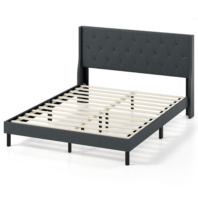 Giantex Queen Size Upholstered Bed Frame with Button Tufted Wingback Headboard