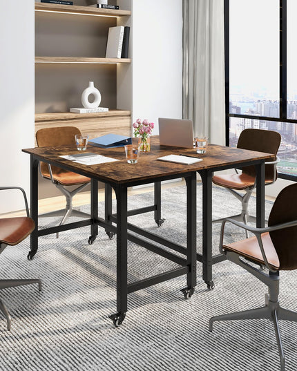Giantex 48" Rolling Computer Desk, Mobile Study Writing Desk with Wheels & Metal Frame, Simple Style Home Office Work Bench
