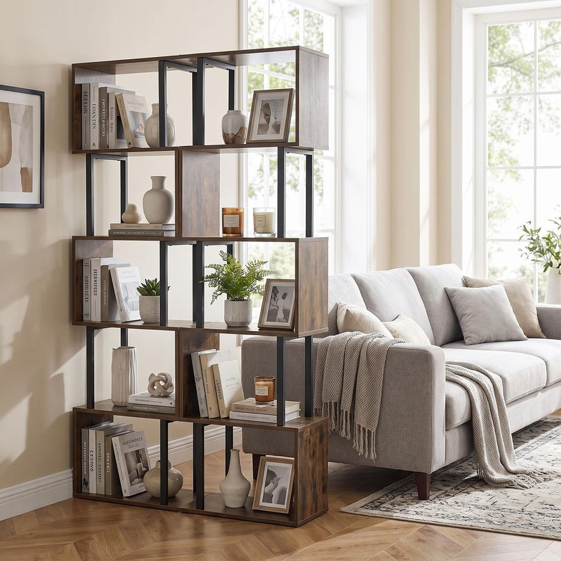 GIANTEX 5-Tier S-Shaped Wood Bookcase w/Metal Frame (1/2)