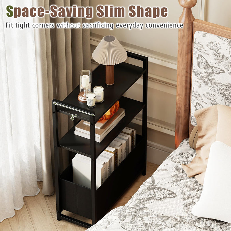 GIANTEX 8" Narrow End Table with Fabric Drawer & Storage Shelves (1/2)