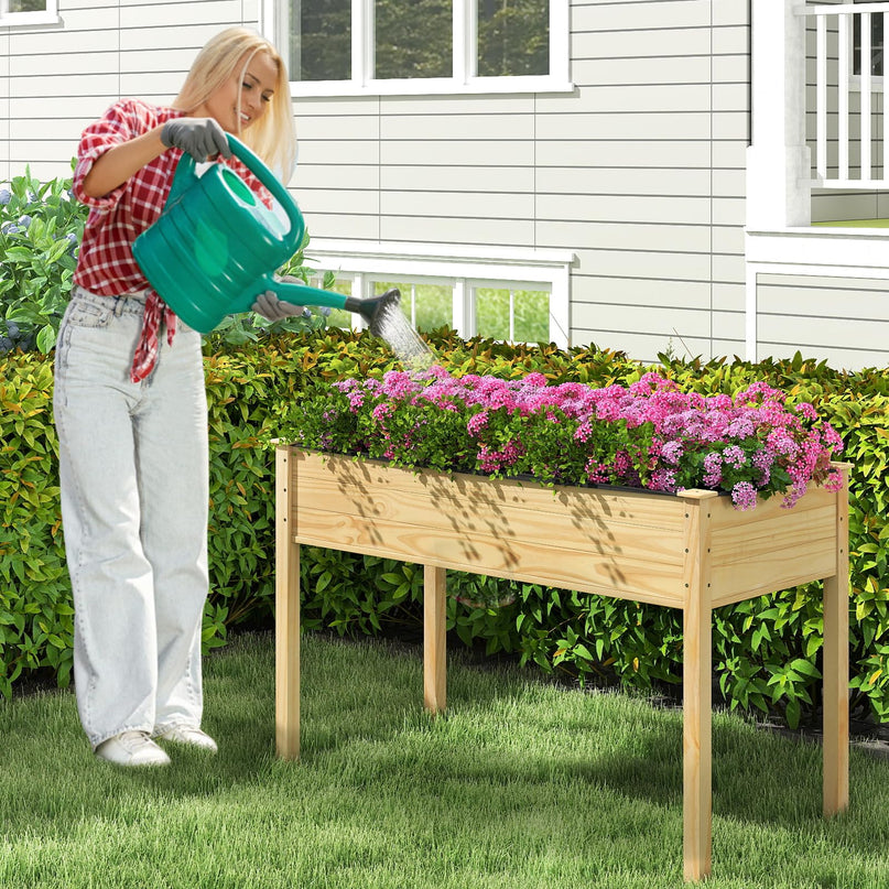 Giantex Raised Garden Bed Elevated Wood Planter Box with Liner（47"x23"x30"）