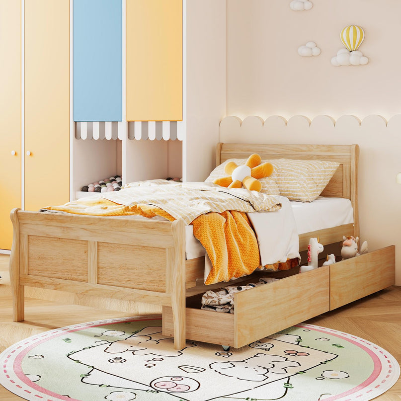 Giantex Twin Bed with 2 Storage Drawers for Kids Teens Adults