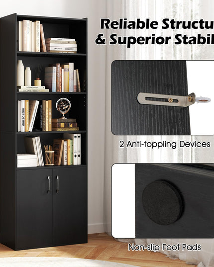 Giantex 70" Bookcase with 2 Doors Cabinet & Multipurpose Display Rack