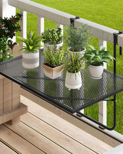 Giantex Balcony Table, Folding Outdoor Side Table for Railings Up to 2.4" Thick, Space-saving Railing Serving Table with Metal Frame