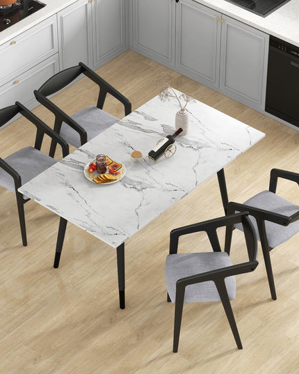 Giantex Wooden Dining Chairs Set, Linen Fabric Upholstered Kitchen Chairs w/Armrests & Padded Cushion