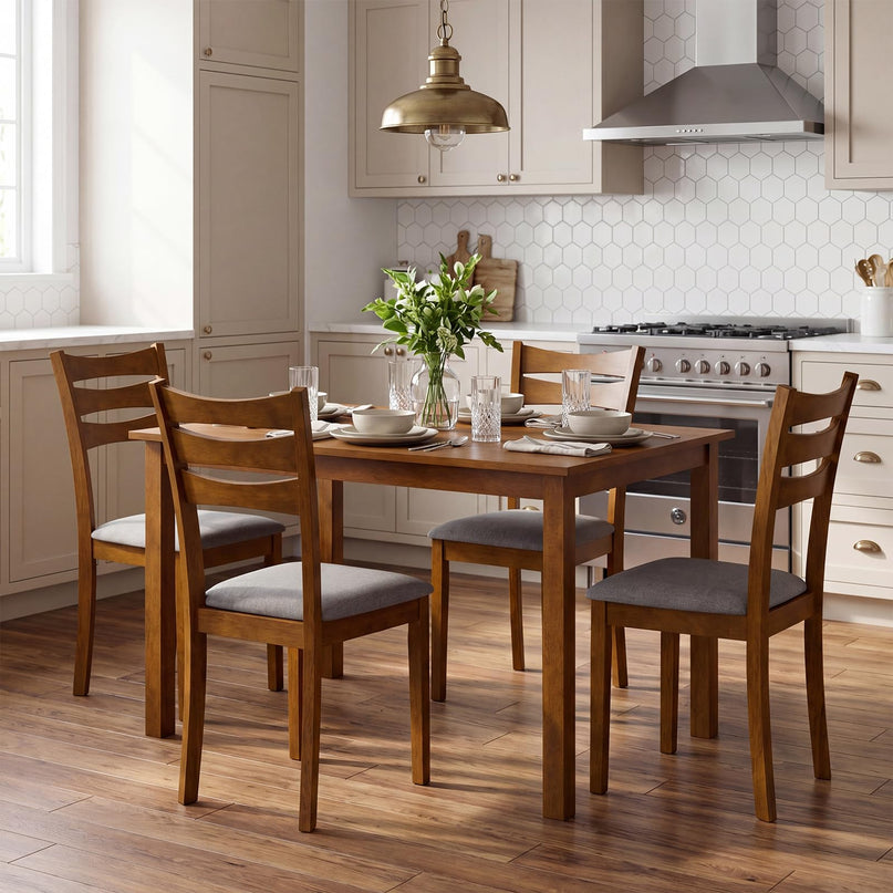 Giantex Rectangular Kitchen Table Set w/ 4 Upholstered Chairs for 4