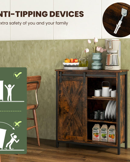 Giantex Buffet Cabinet, Farmhouse Kitchen Sideboard with Sliding Barn Door & Adjustable Shelves