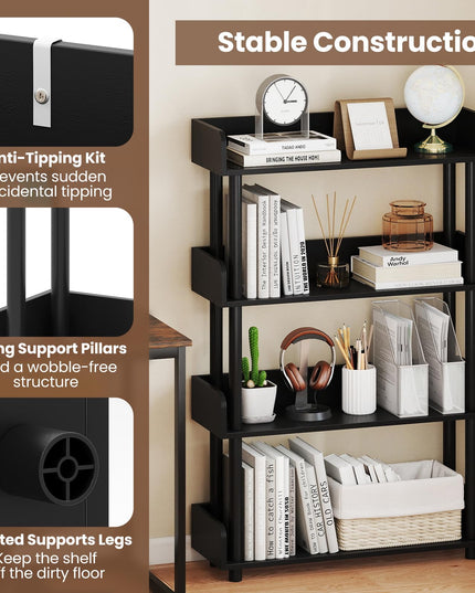 Bibliothèque autonome Giantex avec kit anti-basculement | Bibliothèque noire à 4 étagères pour salon
