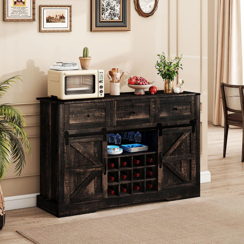 Giantex Wine Bar Cabinet with LED Lights 52" Buffet Sideboard