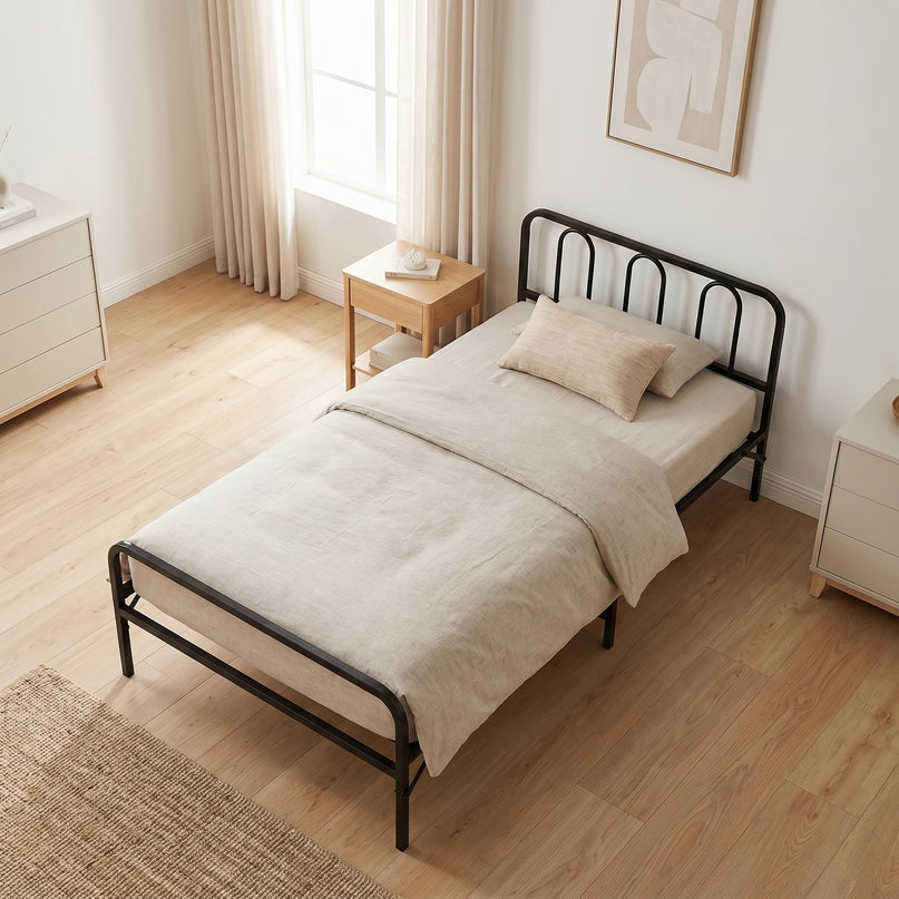 Giantex Foldable Twin Bed Frame with Headboard and Footboard