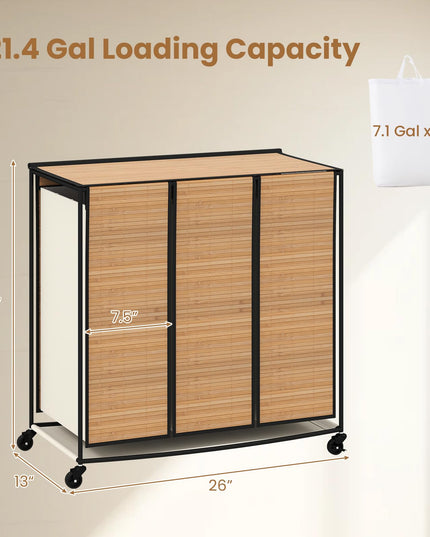 Giantex Laundry Hamper Sorter 3 Section with Lid 2 Lockable Wheels