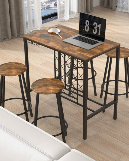 Giantex 5 Pieces Bar Table and Stools Set - Bar Height Table with Stools for 4, Kitchen Table Set with Wine Rack & Glass Holder
