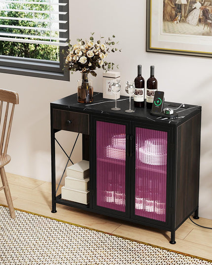 Giantex Buffet Sideboard with Power Outlets and LED Light