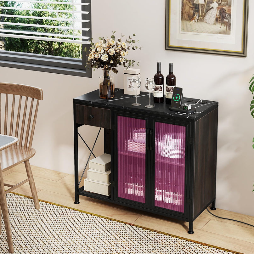 Giantex Buffet Sideboard with Power Outlets and LED Light