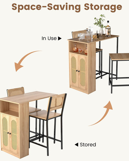 Giantex 3-Pcs Boho Rattan Dining Table Set for 2