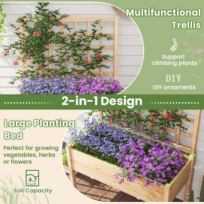 Giantex Raised Garden Bed with Trellis Outdoor Horticulture Planter