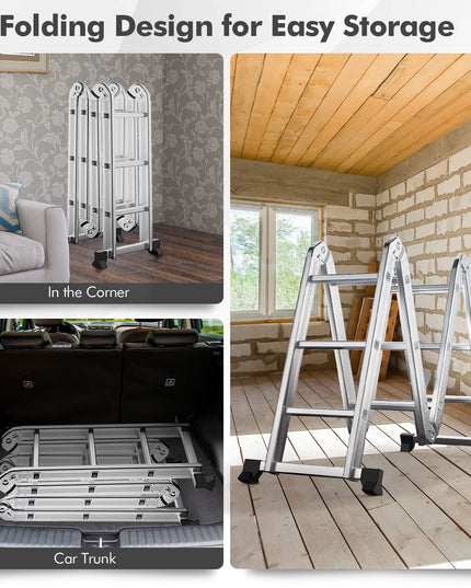 7 in 1 Folding Extension Ladders,Extendable Scaffold Aluminum Step Ladder 330LB (12.2 Ft)