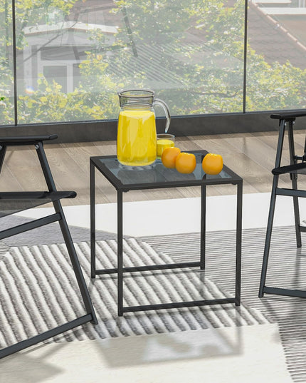 Giantex Outdoor 17” Square Table - Patio Tempered Glass End Table Side Table with Metal Frame