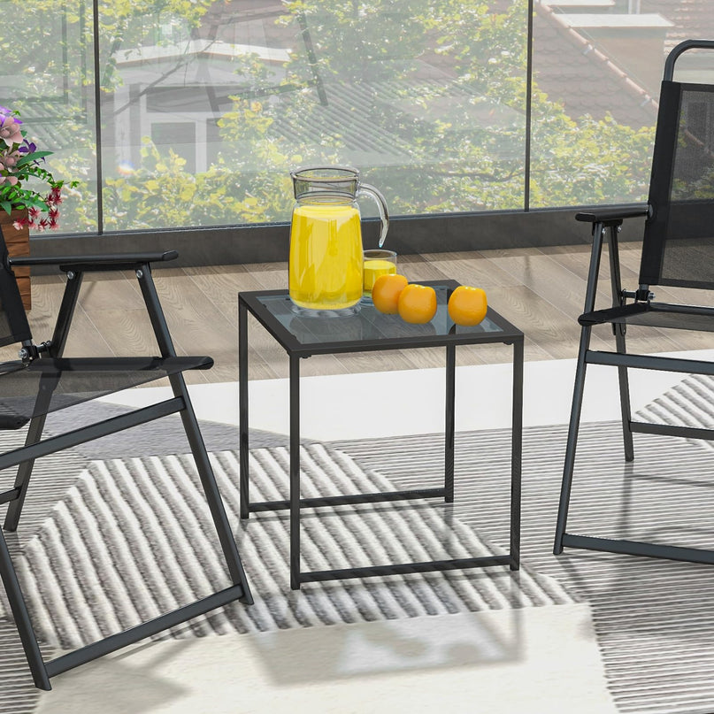 Giantex Outdoor 17” Square Table - Patio Tempered Glass End Table Side Table with Metal Frame