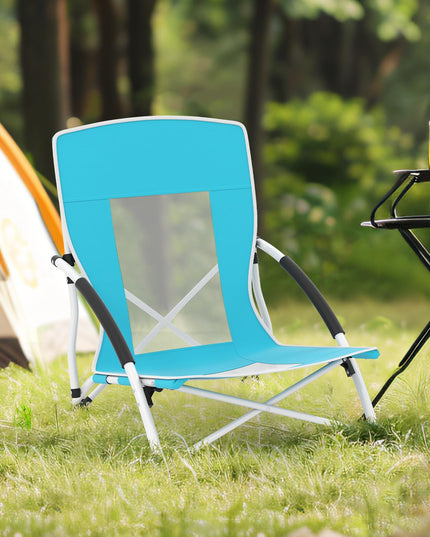 Chaise de plage basse pliable Giantex avec parasol détachable et réglable