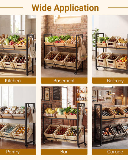 Giantex 2-Tier Drink Crate Rack with 4 Universal Wheels
