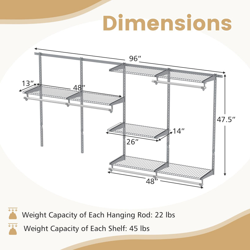 Giantex 4-8 FT Wall-Mounted Closet Shelves and Rod for Laundry Bedroom