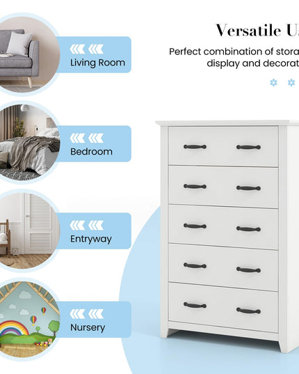 Giantex 5 Drawer Dresser Chest of Drawers - Vertical Dresser with 5 Pull-Out Drawers for Bedroom, Living Room, Entryway