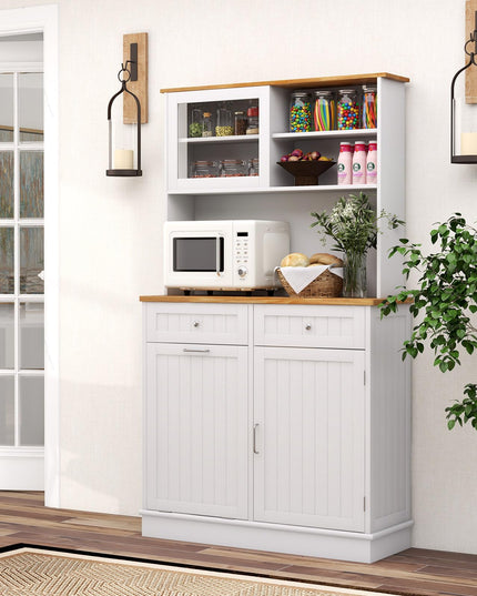 Giantex 68” Tall Kitchen Pantry, Buffet Hutch w/Tilt Out Trash Can Storage Cabinet, 2 Drawer, Shelves
